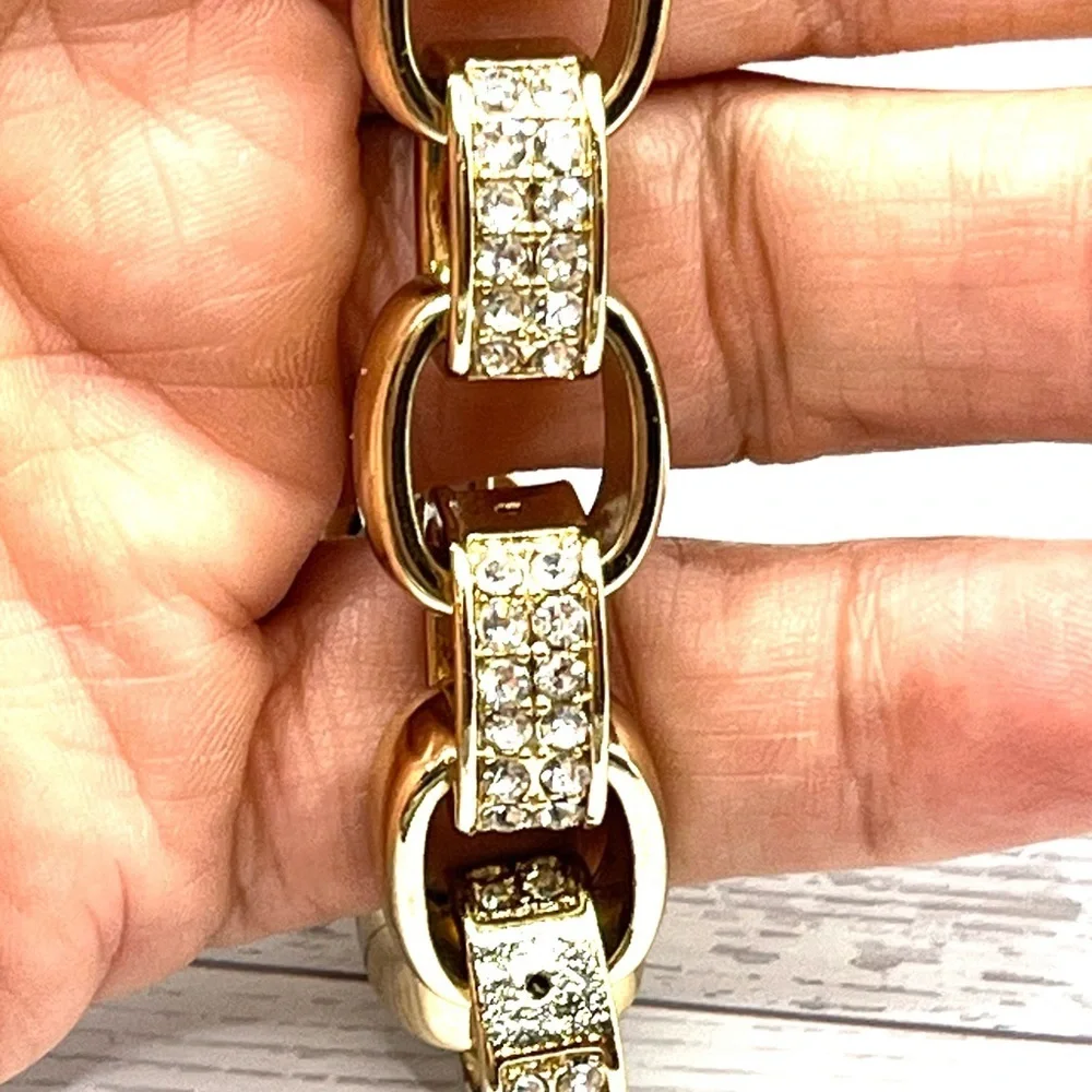 Banana Republic Gold Sparkle Crystals Link Chain Bracelet Large Bold VTG